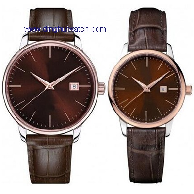 Gold alloy case brown leather strap watch lover watch Gold alloy case brown leather strap watch lover watch