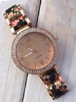 Gold alloy case with stone watch ceramic strap watch