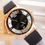Quartz watch fashion black leather watch